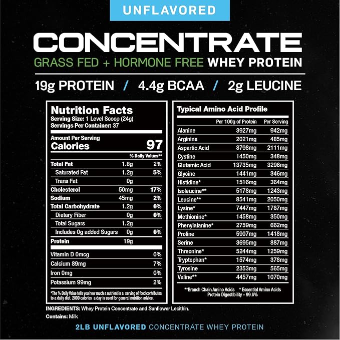 Muscle Feast Grass-Fed Whey Protein Concentrate Powder, All Natural Hormone Free Pasture Raised, Unflavored, 2lb