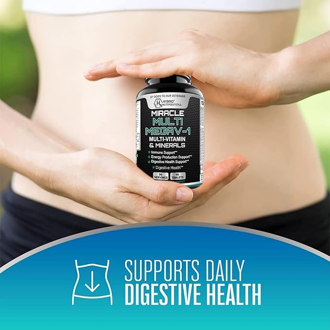 MEGAV-1 Multi-Vitamin, Superfood & Minerals - Daily Multivitamin with Probiotics, Digestive Enzyme, Mushroom Complex for Heart Health, Immune Support, Energy & Stamina - 90 Tablets