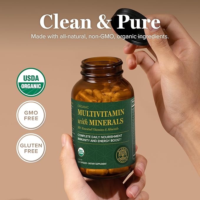 Global Healing USDA Organic Multivitamin for Women and Men - Vitamins Include A, C, D, E K, & More for Your Overall Health & Wellness Needs - Complete Daily Multi Vitamin Nourishment (120 Capsules)