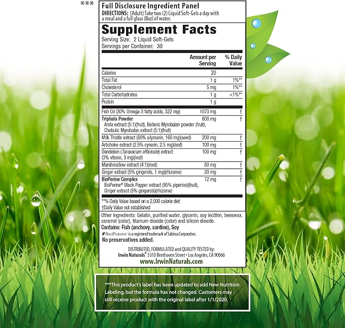 Irwin Naturals Daily Gentle Cleanse - 60 Liquid Soft-Gels, Pack of 2 - Non-Laxative Formula with Triphala