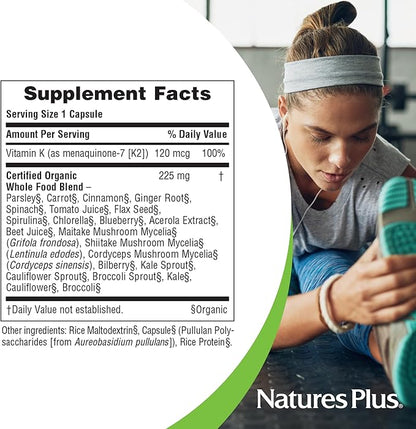 Natures Plus Source of Life Garden Vitamin K2-60 Vegan Capsules, Pack of 2 - Bone Support - Certified Organic, Non-GMO, Gluten Free - 120 Total Servings