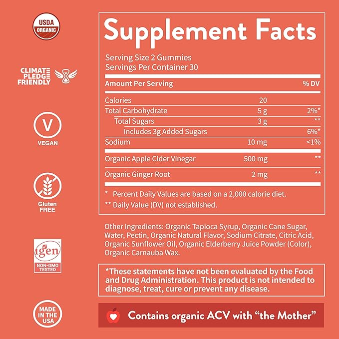 WellPath Organic Apple Cider Vinegar Gummies with The Mother - USDA Organic ACV Gummies - Ginger & Apple Cider Vinegar with Mother for Gut Health - Vegan, Non-GMO, 60 Ct by Pure