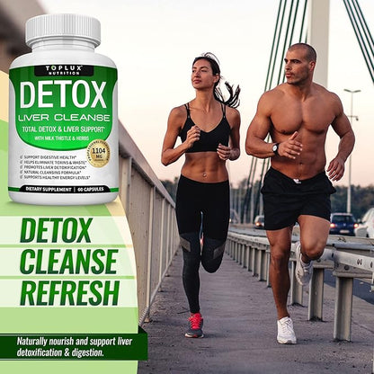 Detox Cleanse Liver Support & Repair Formula - Liver Cleanser Natural 5 Day Detox, Support Digestion System, Flush Toxins & Urinary Tract, Milk Thistle Extract 25+ Herbs, 60 Capsules, Toplux Nutrition