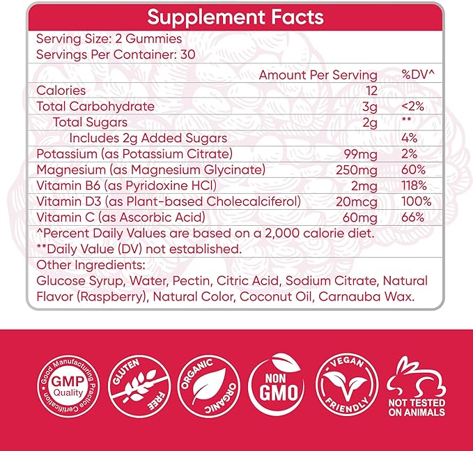 Potassium Magnesium Gummies with Vitamin D3 B6 C - High Absorption Potassium 99mg Magnesium Glycinate 250mg Chewable Supplements for Women Men Adults Kids