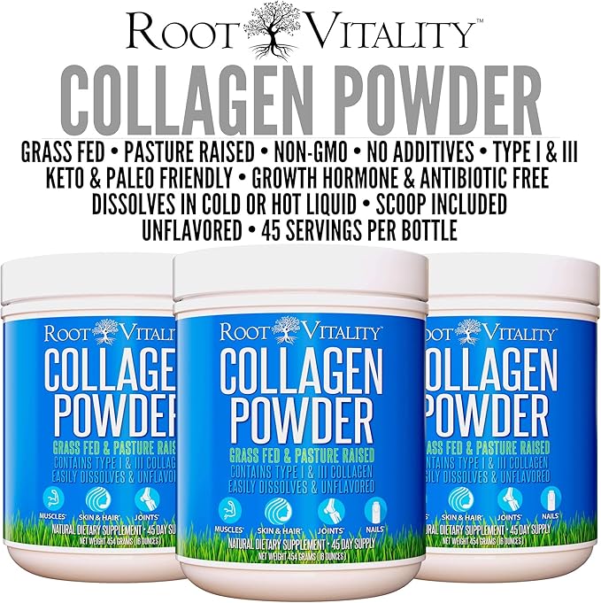 Collagen Peptides Powder - Grass-Fed, Pasture-Raised Hydrolyzed Protein Supplement for Skin, Hair, & Nails - Non-GMO, Zero Sugar Daily Supplement for Men & Women (45 Servings)