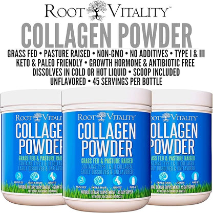 Collagen Peptides Powder - Grass-Fed, Pasture-Raised Hydrolyzed Protein Supplement for Skin, Hair, & Nails - Non-GMO, Zero Sugar Daily Supplement for Men & Women (45 Servings)
