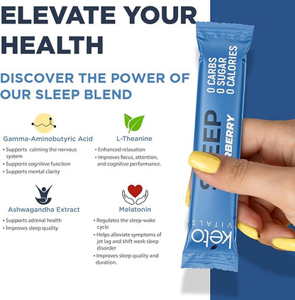 Keto Vitals Sleep Drink Electrolyte Sleep Powder Packets - Fast-Acting Sleep Blend of Melatonin 3mg, GABA, L-Theanine, & Ashwagandha - Elderberry, 30 Count