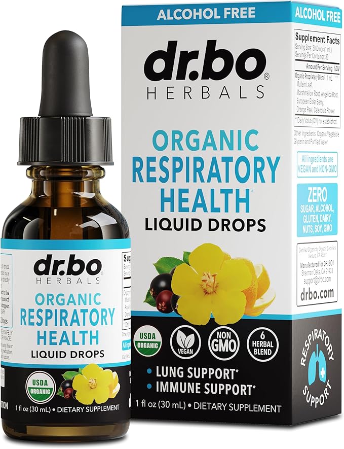 Lung Detox Respiratory Health Drops - Organic Respiratory Supplements Herbal Lung Cleanse, Mullein Drops for Lungs Bronchial Support, Mucus Clear with Mullein Leaf Extract, Elderberry Supplement 1 oz