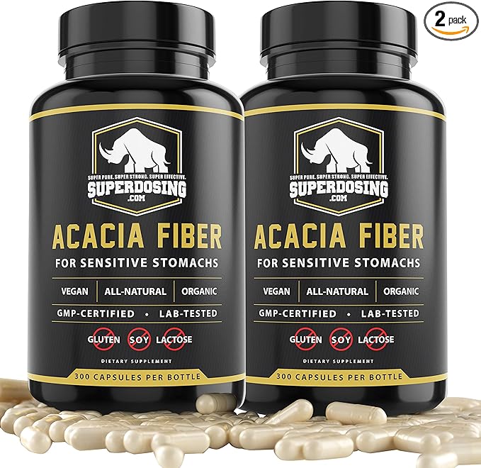 Fast Acting, Organic Acacia Senegal Fiber Capsules 600pk. Natural Soluble Fiber Supplement Pill. Vegan Prebiotic Capsules.