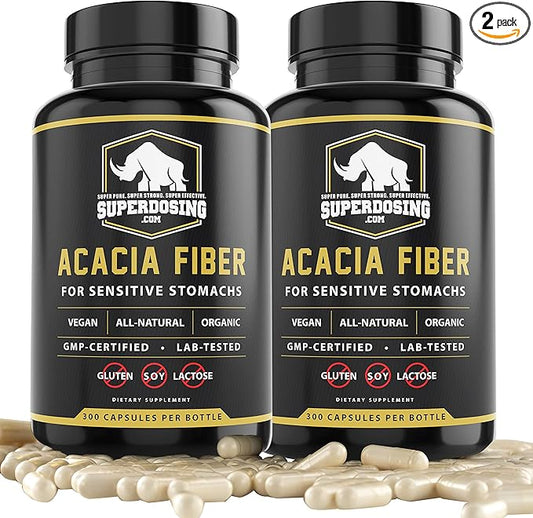 Fast Acting, Organic Acacia Senegal Fiber Capsules 600pk. Natural Soluble Fiber Supplement Pill. Vegan Prebiotic Capsules.