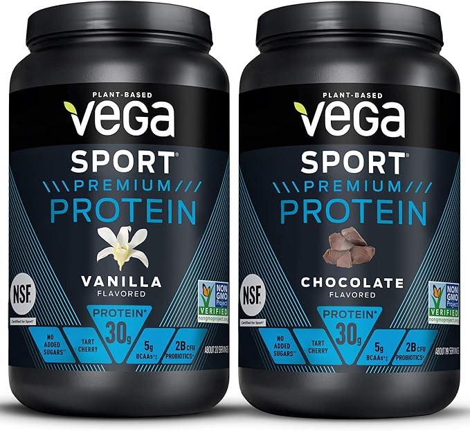 Vega Sport Premium Protein Powder Bundle, Chocolate + Vanilla, Plant Based Protein Powder Post Workout - Certified Vegan, Vegetarian, Keto-Friendly, Gluten Free, Dairy Free, BCAA Amino Acids