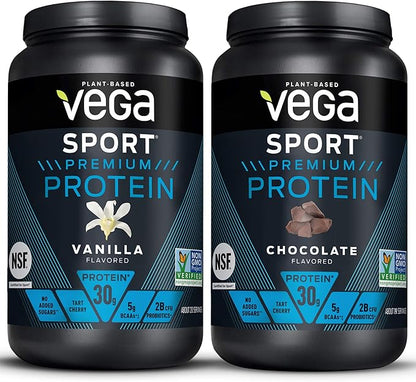 Vega Sport Premium Protein Powder Bundle, Chocolate + Vanilla, Plant Based Protein Powder Post Workout - Certified Vegan, Vegetarian, Keto-Friendly, Gluten Free, Dairy Free, BCAA Amino Acids