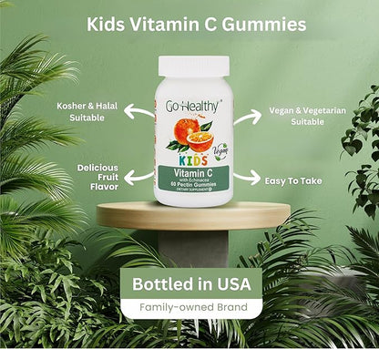 Go Healthy Vitamin C Gummies for Kids - Toddler & Children's Vitamin Gummy Supplement, Growth & Immune Support – Kosher, Halal, Non-GMO, Gluten-Free, Delicious Orange Flavor - 60 Servings