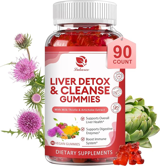 Liver Cleanse Detox & Repair Gummies - 24 Potent Herb w/3000MG Milk Thistle Silymarin, Dandelion, Artichoke Extract & Elderberry - No Sugar, Raspberry Flavor - 90 Count