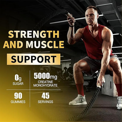 Creatine Monohydrate Gummies 5g for Men Women - Sugar Free Chewable Supplement. 90 Gummies Lemon.