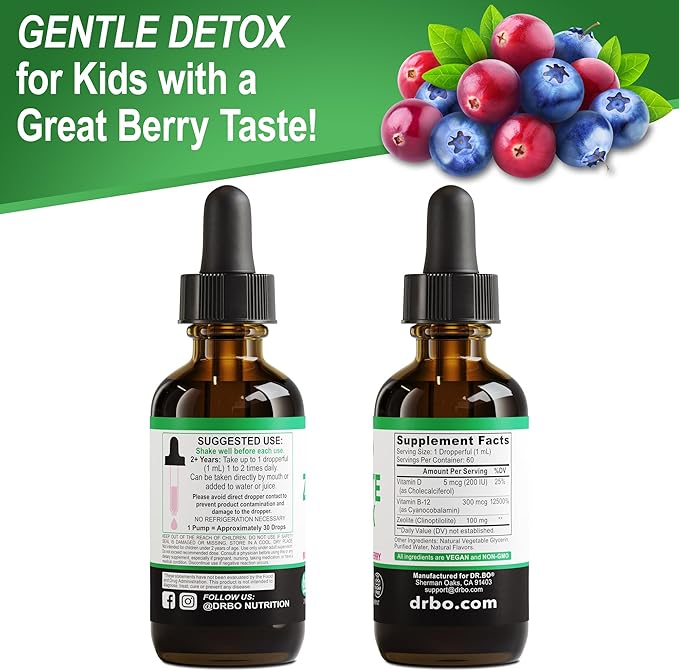 Zeolite Detox for Kids Liquid Drops - Advanced Zeolite for Kids with Vitamins B12 & D, Clinoptilolite Zeolite Detox - Zeolite Kids Gentle Body Daily Detox Cleanse, Focus & Speech Zeolite Drops 2oz