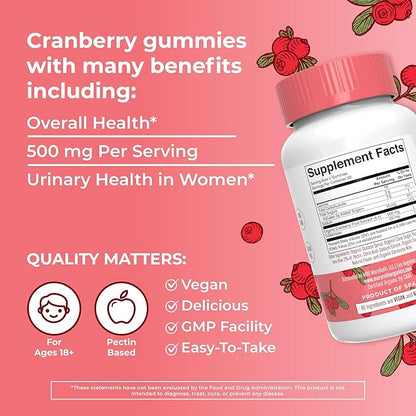 MaryRuth Organics Organic Cranberry Gummies | Cranberry Supplement | Urinary Tract Health for Women | with D Mannose | 500mg Cranberry | Traditional Use | USDA Organic | Vegan | Non GMO | 30 Servings