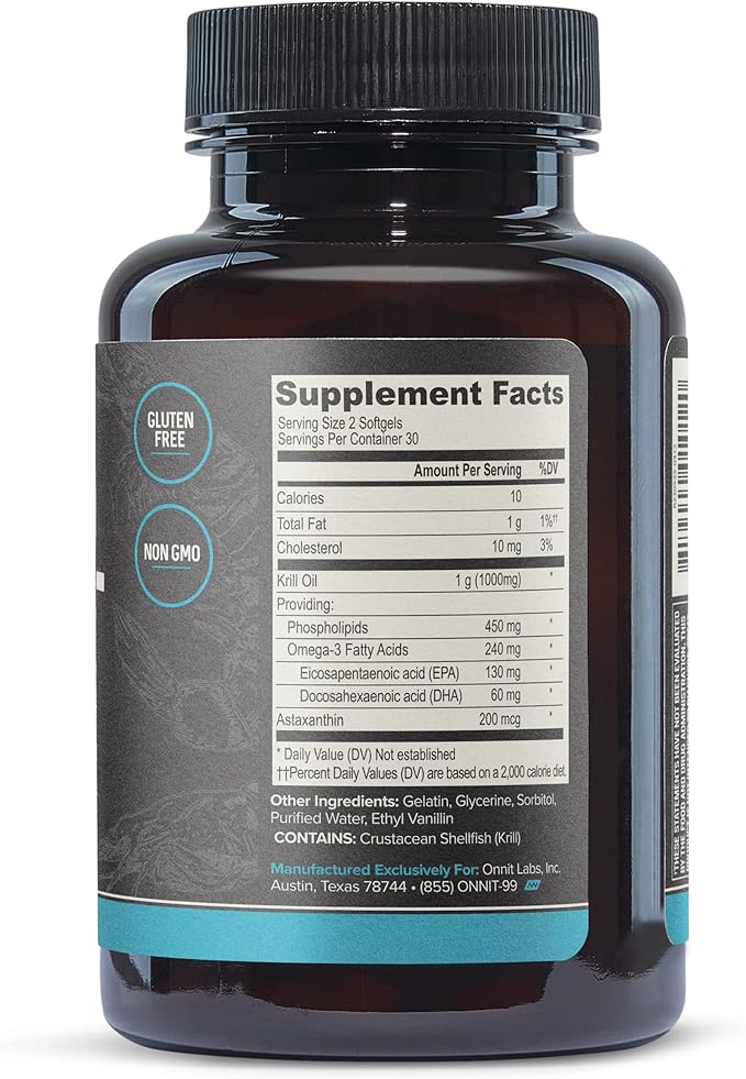 ONNIT Antarctic Krill Oil - 1000mg Per Serving - No Fishy Smell or Taste - Packed with Omega-3s, EPA, DHA, Astaxanthin & Phospholipids - Supports Healthy Joints, Brain, Heart, and Blood Pressure