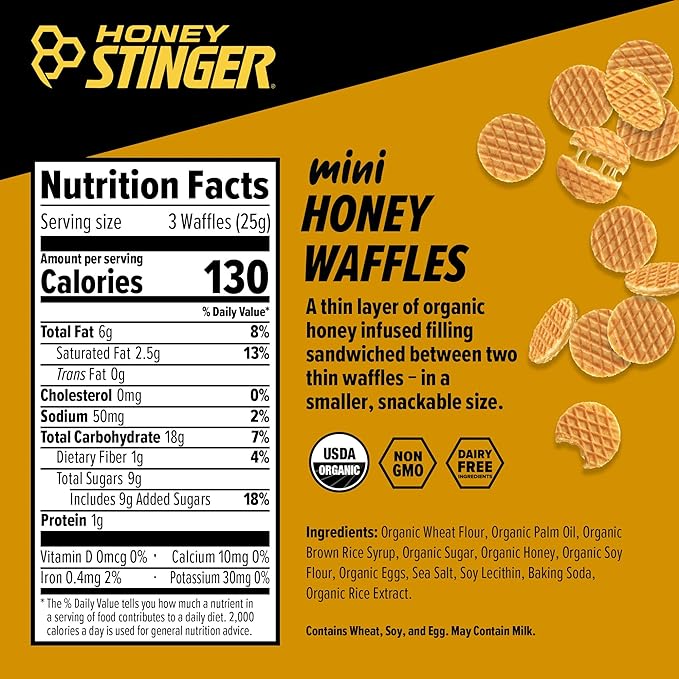 Honey Stinger Organic Mini Honey Waffles | Energy Stroopwafel for Exercise, Endurance and Performance | Sports Nutrition for Home & Gym, Pre and Post Workout | 1 Bag, 5.3 Ounce