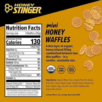 Honey Stinger Organic Mini Honey Waffles | Energy Stroopwafel for Exercise, Endurance and Performance | Sports Nutrition for Home & Gym, Pre and Post Workout | 1 Bag, 5.3 Ounce