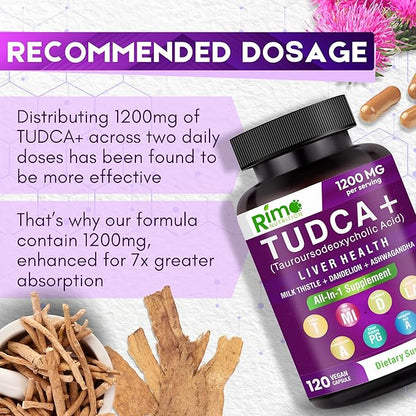Tudca Supplement, with Milk Thistle, Dandelion. L Arginine, Ashwagandha, Panax Ginseng Root, Astragalus Root 1200 mg Per Serving 120 Capsules