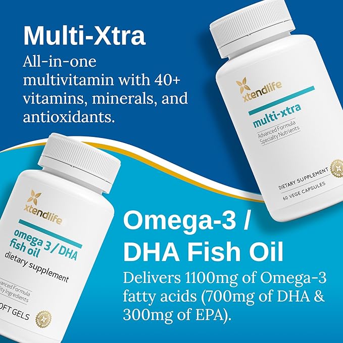 Xtendlife Daily Care Bundle Advanced Multi-Xtra Multivitamins (60 Count) & Omega 3/DHA Fish Oil (60 Count)