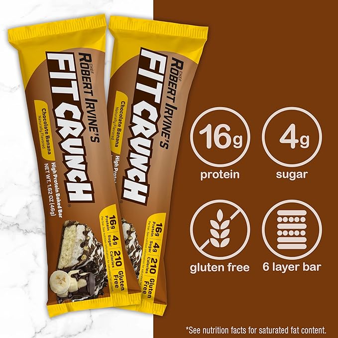 FITCRUNCH Snack Size Protein Bars, 6-Layer Baked Bar, 4g of Sugar, Gluten Free & Soft Cake Core (9 Bars, Chocolate Banana)