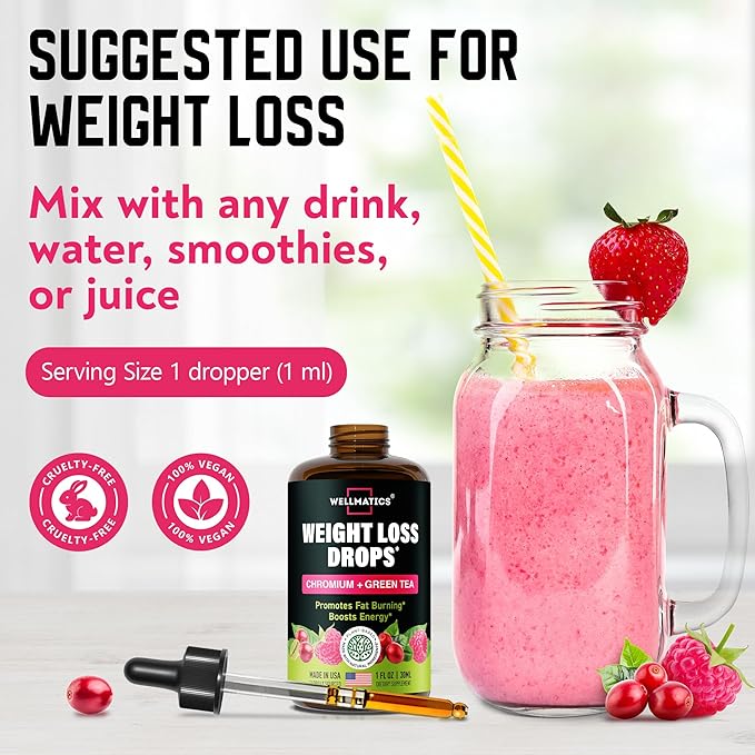 Advanced Weight Loss Liquid Drops – Made in USA - Metabolism Booster & Appetite Suppressant Diet Drops with Green Tea, Cinnamon Bark, Green Coffee, African Mango, Ginger Root & More - 1 Fl Oz