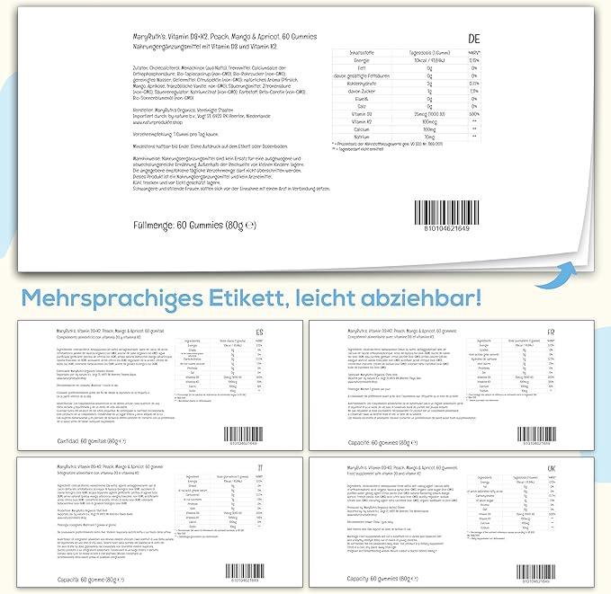 MaryRuth Organics Calcium with Vitamin D & Vitamin K2, 2 Month Supply, Calcium Supplement Supports Bone Health & Joint Support, with Vitamins D3 K2 Gummies, Vegan, Non-GMO, Gluten Free, 60 Count