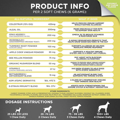Googipet Dog Allergy Chews, Dog Allergy Relief & Itchy Skin Relief, Dog Skin & Coat Supplement +Bee Pollen, Colostrum for Dogs, Coconut Oil, Probiotics, & Omega 3 Fish Oil for Dogs Itching Skin Relief