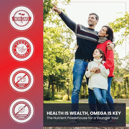 Omega 3 Gummies with Omegas 6, 7, 9, DHA & EPA - Sugar-Free Supplement for Brain, Heart, Eyes & Immune System (Mixed Fruits)