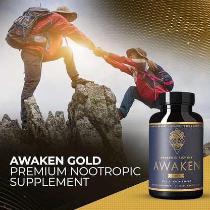 Awaken Gold Premium Nootropic Supplement | Advanced Brain Nutrition | Improve Memory & Learning | Enhance Focus & Clarity | Intensify Drive | 11 Premium Ingredients | 45 Servings