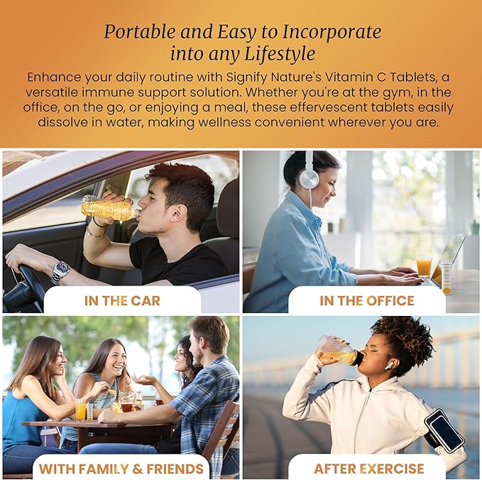 SIGNIFY NATURE Vitamin C 1000mg Effervescent Tablets - Potent Immune Support VIT C with Zinc Supplement - Sugar-Free & Vegan Formula | Dissolvable Vitamin C Tablets - Water Soluble Fizzy Elixir - 20CT