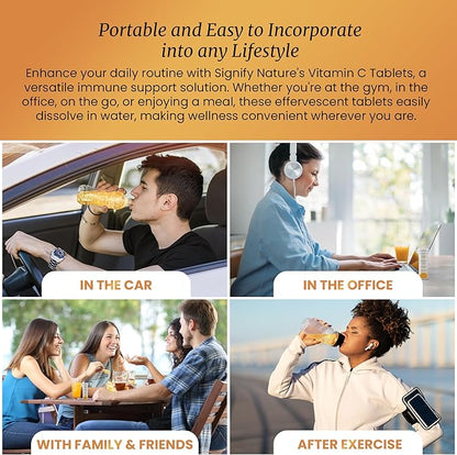 SIGNIFY NATURE Vitamin C 1000mg Effervescent Tablets - Potent Immune Support VIT C with Zinc Supplement - Sugar-Free & Vegan Formula | Dissolvable Vitamin C Tablets - Water Soluble Fizzy Elixir - 40CT