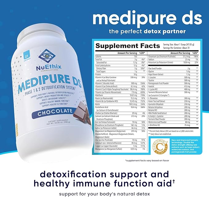 NuEthix Formulations Medipure DS with Rice Protein Phase 1 & 2 Detoxification System, Supplement to Help Support The Body’s Natural Detoxification Process, Chocolate (Non-Caffeinated), 21 Servings