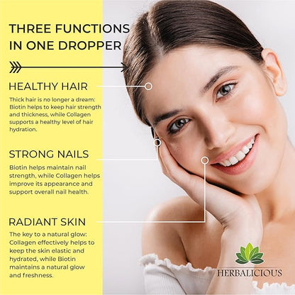 Liquid Collagen Supplements for Women - Comprehensive Formula Hair Skin Nails Supplement with 10000mcg Collagen 5000 mcg Biotin 5000 mcg Keratin 5000 mcg Saw Palmetto, Made in USA, 2fl oz