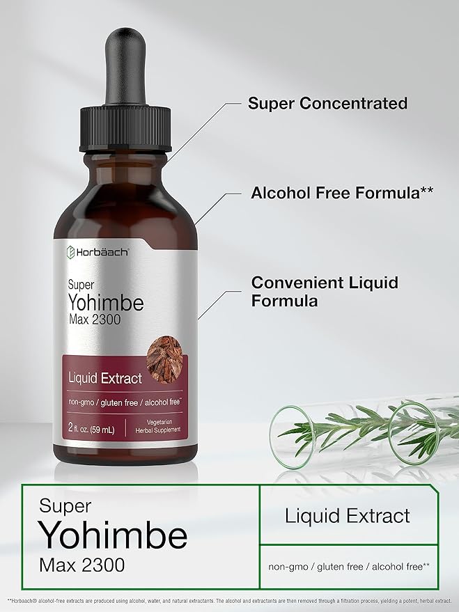 Horbäach Yohimbe Bark Liquid Extract | 2 Fl Oz | Supplement for Men and Women | Alcohol Free Tiincture Drops | Vegetarian, Non-GMO, and Gluten Free