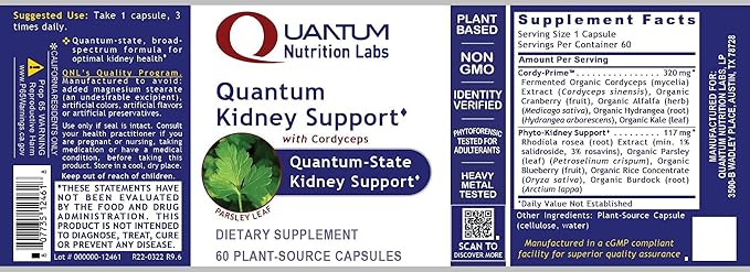 Quantum Nutrition Labs Kidney Support - Kidney Health Supplement, Kidney Support Supplement, Kidney Vitamins for Men and Women with Cranberry, Rhodiola Rosea, and Parsley - 60 Vegetarian Capsules