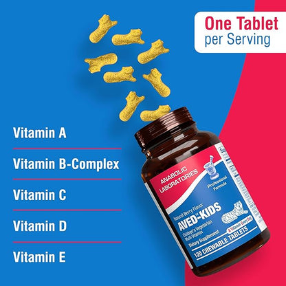 Vitamins for Kids Multivitamin with Iron - 120 Chewable Tiger Tablets with Vitamins A, B-Complex, C, D, E, Iron, Calcium, Magnesium, Zinc, and More - Natural Berry Flavor - AVED Kids