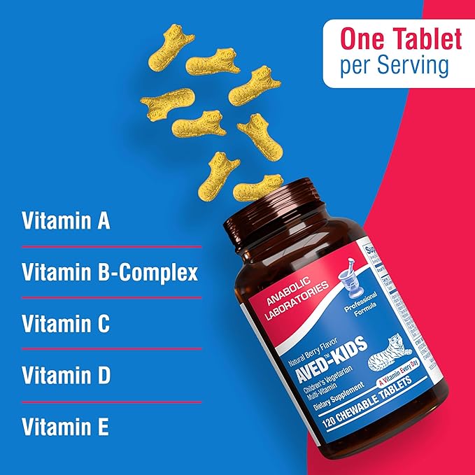 Vitamins for Kids Multivitamin with Iron - 60 Chewable Tiger Tablets with Vitamins A, B-Complex, C, D, E, Iron, Calcium, Magnesium, Zinc, and More - Natural Berry Flavor - AVED Kids