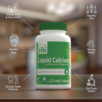 Health Thru Nutrition Liquid Calcium 1000mg, Magnesium 400mg, Vitamin D3 1,000iu and Boron | Bone Restore & Strength with 6 Calcium Complex | 3rd Party Tested | Non-GMO Gluten Free (Pack of 100)
