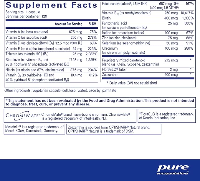 Pure Encapsulations Multi T/D - Multivitamin & Mineral Supplement - for Daily Wellness, Cardiovascular & Immune Health* - Rich in Vitamins & Minerals - Gluten Free & Vegetarian - 120 Capsules