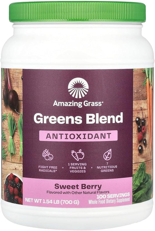 Amazing Grass Greens Superfood Antioxidant: Greens Powder with Organic Spirulina, Beet Root Powder, Elderberry & Probiotics, Sweet Berry, 100 Servings (Packaging May Vary)