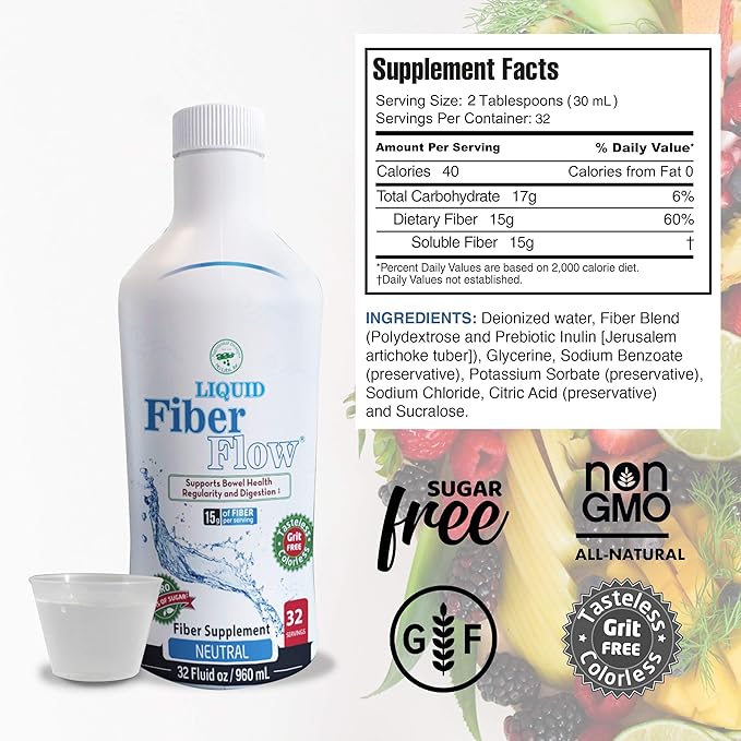 Nutritional Designs Supplement Sugar-Free Prebiotic Inulin Liquid Fiber Supplement for Kids, Fiber Drink Mix, Natural Bowel Regularity Drink for Healthy Intestinal Balance, 50 Packets