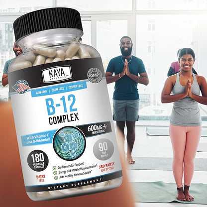 Kaya Naturals B-12 Complex | Multivitamin Supplement for Women & Men | Energy and Metabolism Booster | Vitamin Supplement with Biotin, Choline, Inositol, Folate, and Vitamin C – 180 Count