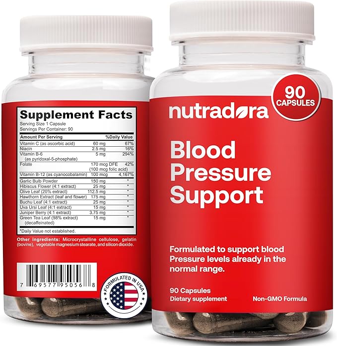 Blood Pressure Support Supplement with Hawthorn, Hibiscus & Garlic Extract – High & Lower Blood Pressure Supplements for Cardiovascular & Circulatory Health, Supports Normal Heart Health