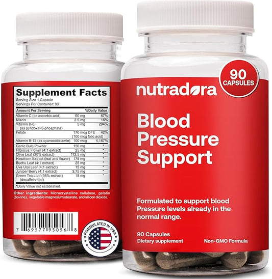 Blood Pressure Support Supplement with Hawthorn, Hibiscus & Garlic Extract – High & Lower Blood Pressure Supplements for Cardiovascular & Circulatory Health, Supports Normal Heart Health