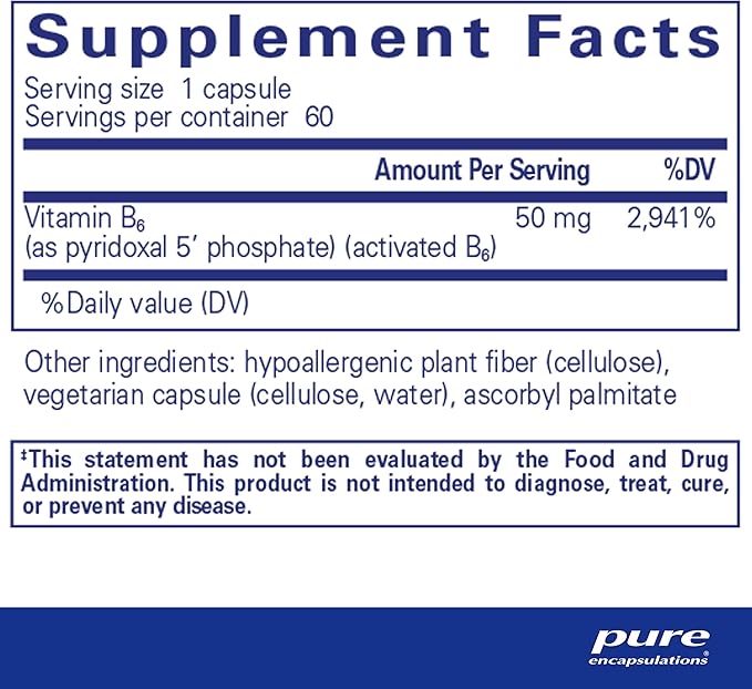 Pure Encapsulations P5P 50 - Active Vitamin B6 - Supports Energy Metabolism & Brain Health* - Gluten Free & Non-GMO - 60 Capsules