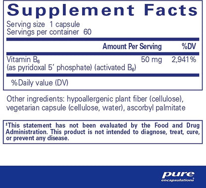 Pure Encapsulations P5P 50 - Active Vitamin B6 - Supports Energy Metabolism & Brain Health* - Gluten Free & Non-GMO - 60 Capsules