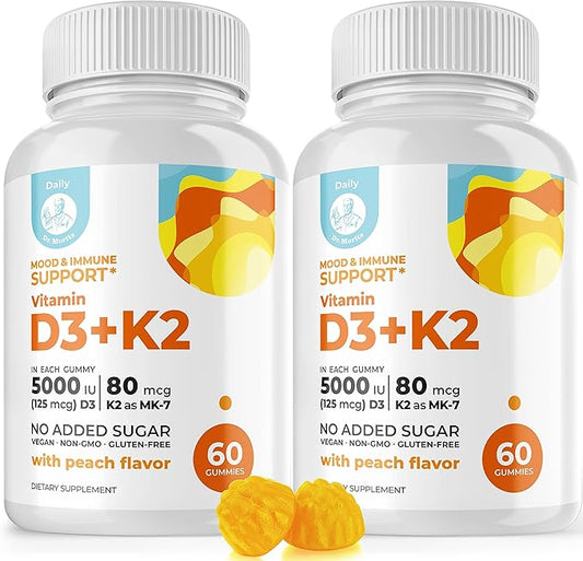 DR. MORITZ Vitamin D3 K2 Gummies 5000 IU - Sugar-Free VIT D Gummy Supplement for Immune Support & Healthy Bones * - High-Absorption, Vegan, Gluten-Free Chewable Gummies for Adults & Kids